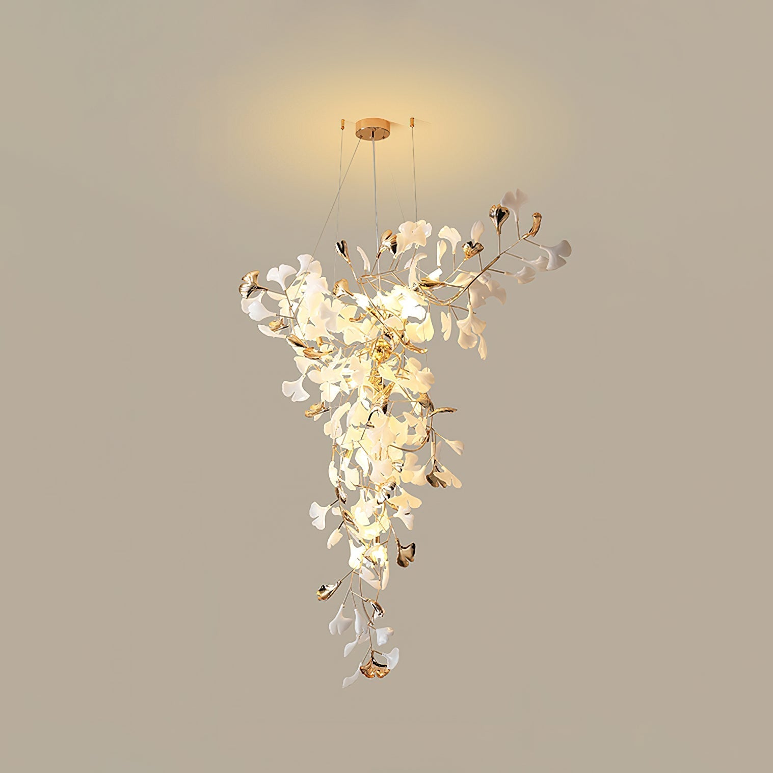 ginkgo-tip-tlying-chandelier-anzaz-White Lampbody + White Leaves-18