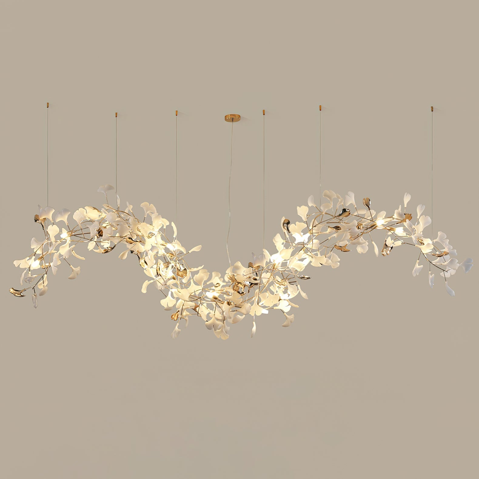 ginkgo-tip-tlying-chandelier-anzaz-Gold Lampbody + White & Gold Leaves-19