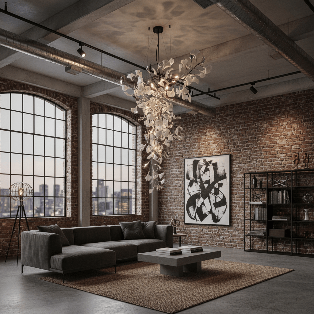 ginkgo-tip-tlying-chandelier-anzaz-Gold Lampbody + White & Gold Leaves-7