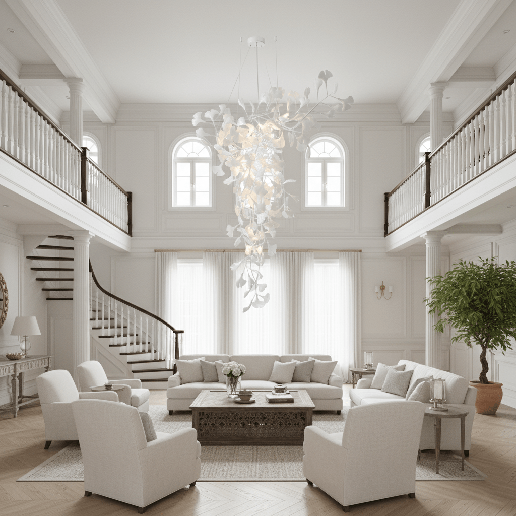 ginkgo-tip-tlying-chandelier-anzaz-White Lampbody + White Leaves-9