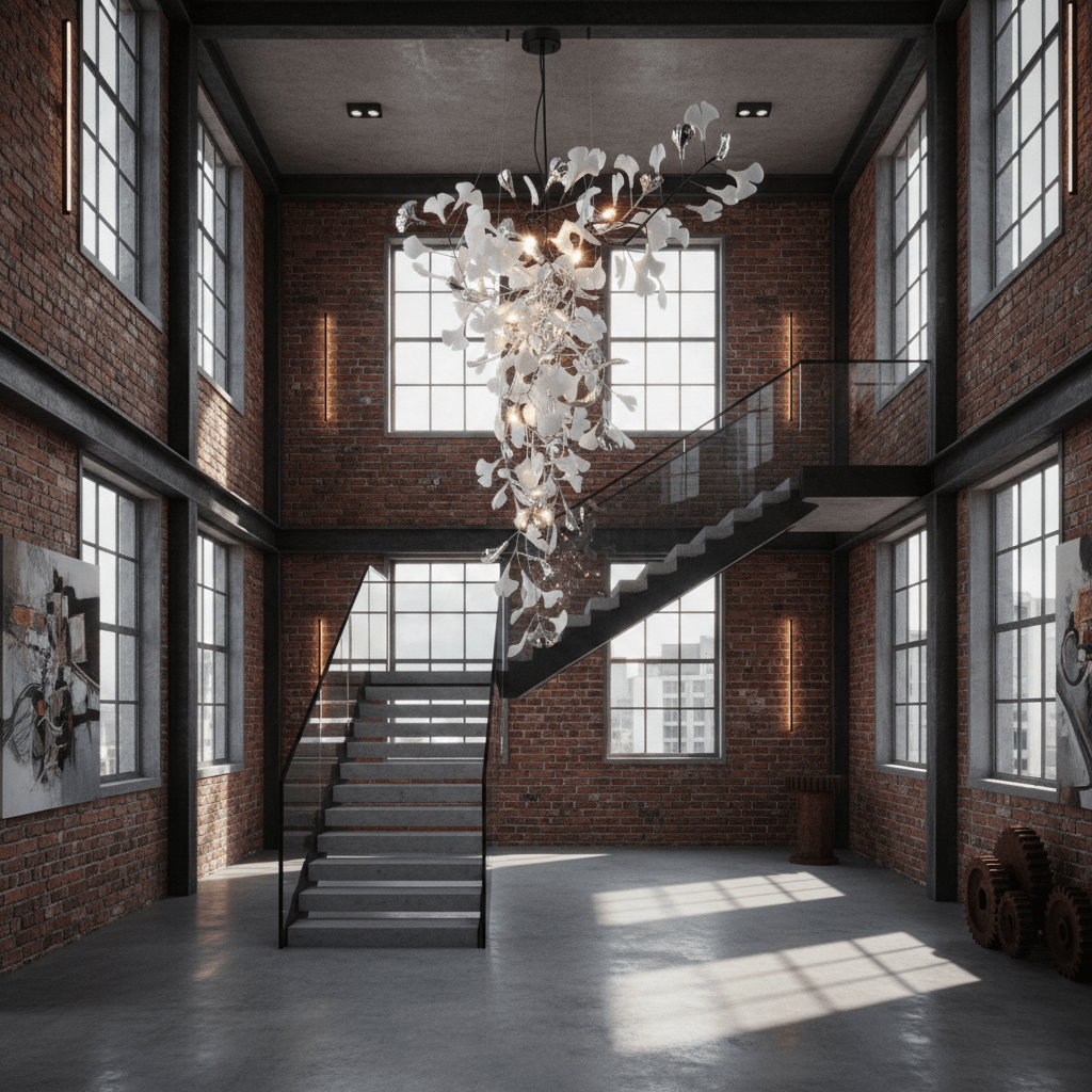 ginkgo-tip-tlying-chandelier-anzaz-Gold Lampbody + White & Gold Leaves-10