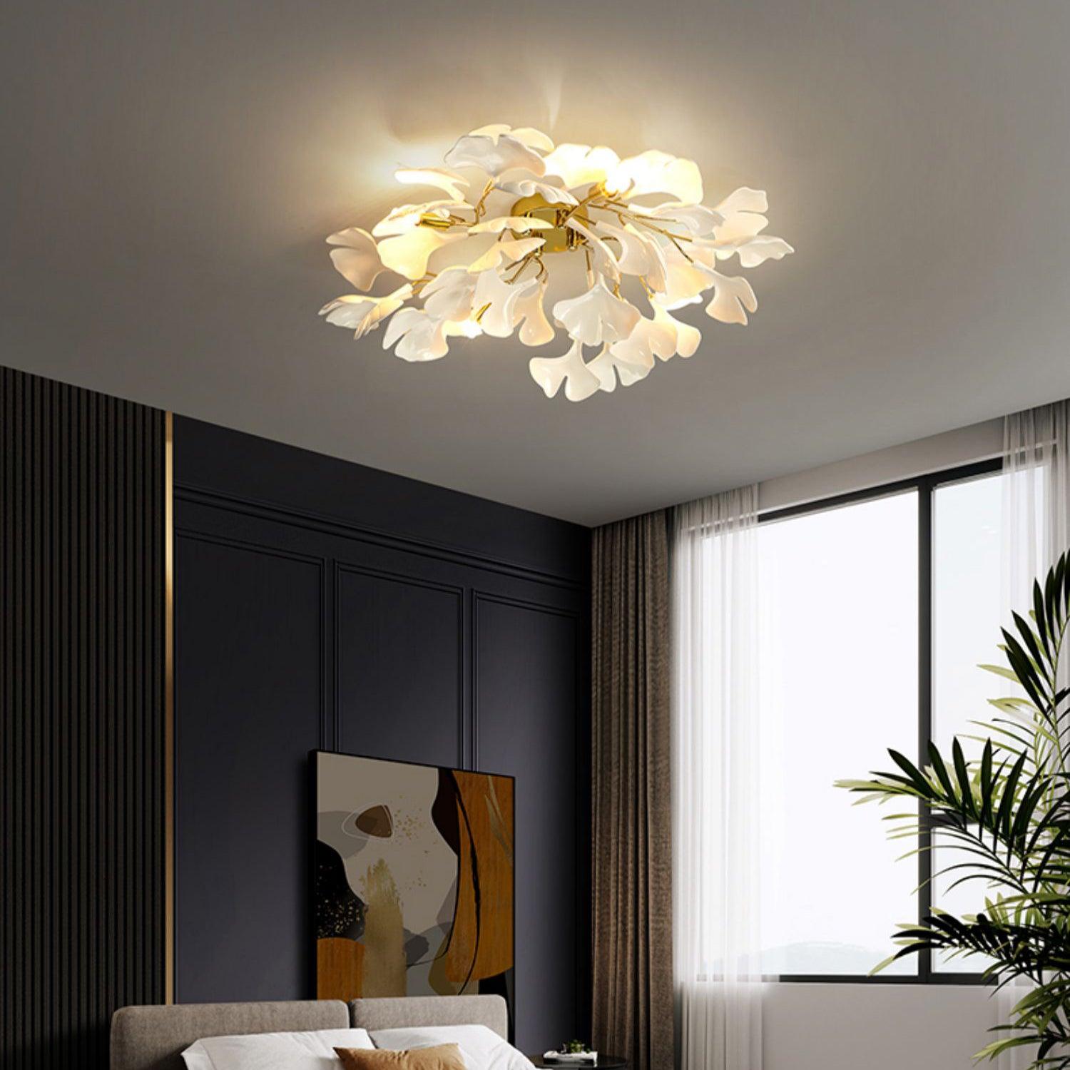 gingko-ceiling-lamp-anzaz-Nickel Lampbody + White Leaves-2