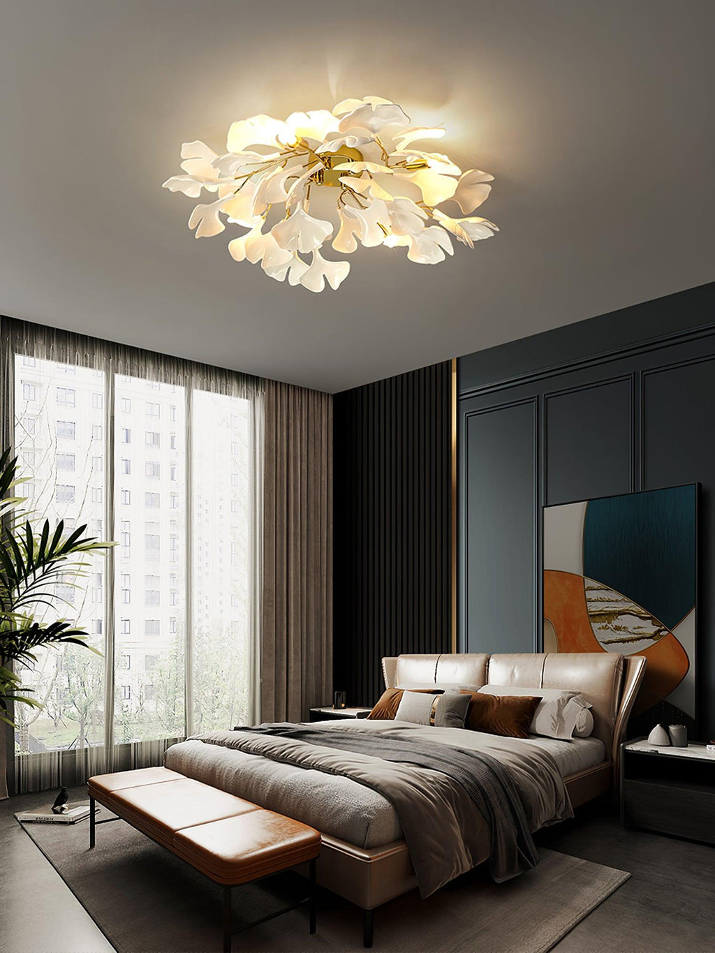 gingko-ceiling-lamp-anzaz-Nickel Lampbody + White Leaves-8