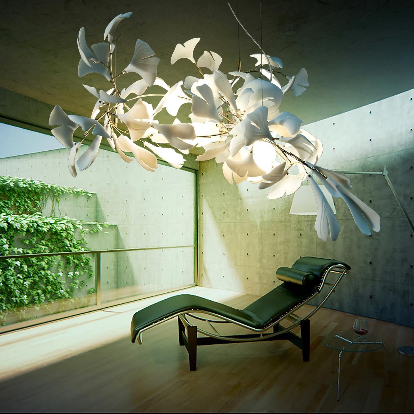gingko-chandelier-e-anzaz-Nickel Lamp Body + White & Sliver Leaf-15