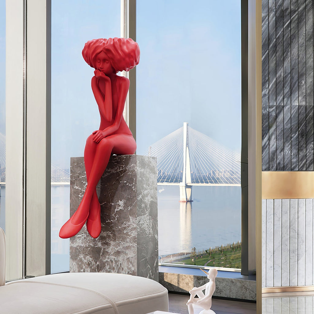 girl-meditate-sculpture-floor-lamp-anzaz-Red Model / Marble Base-4