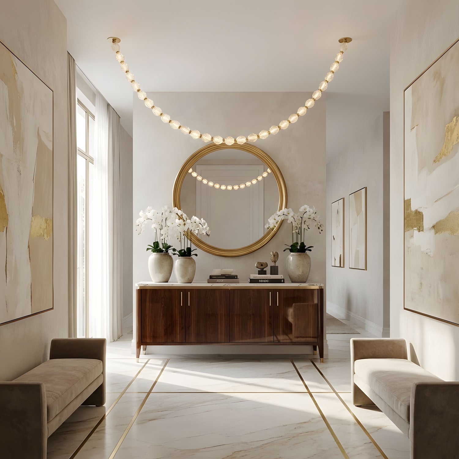 glass-chain-chandelier-anzaz-Gold & Glass Lampshade-3