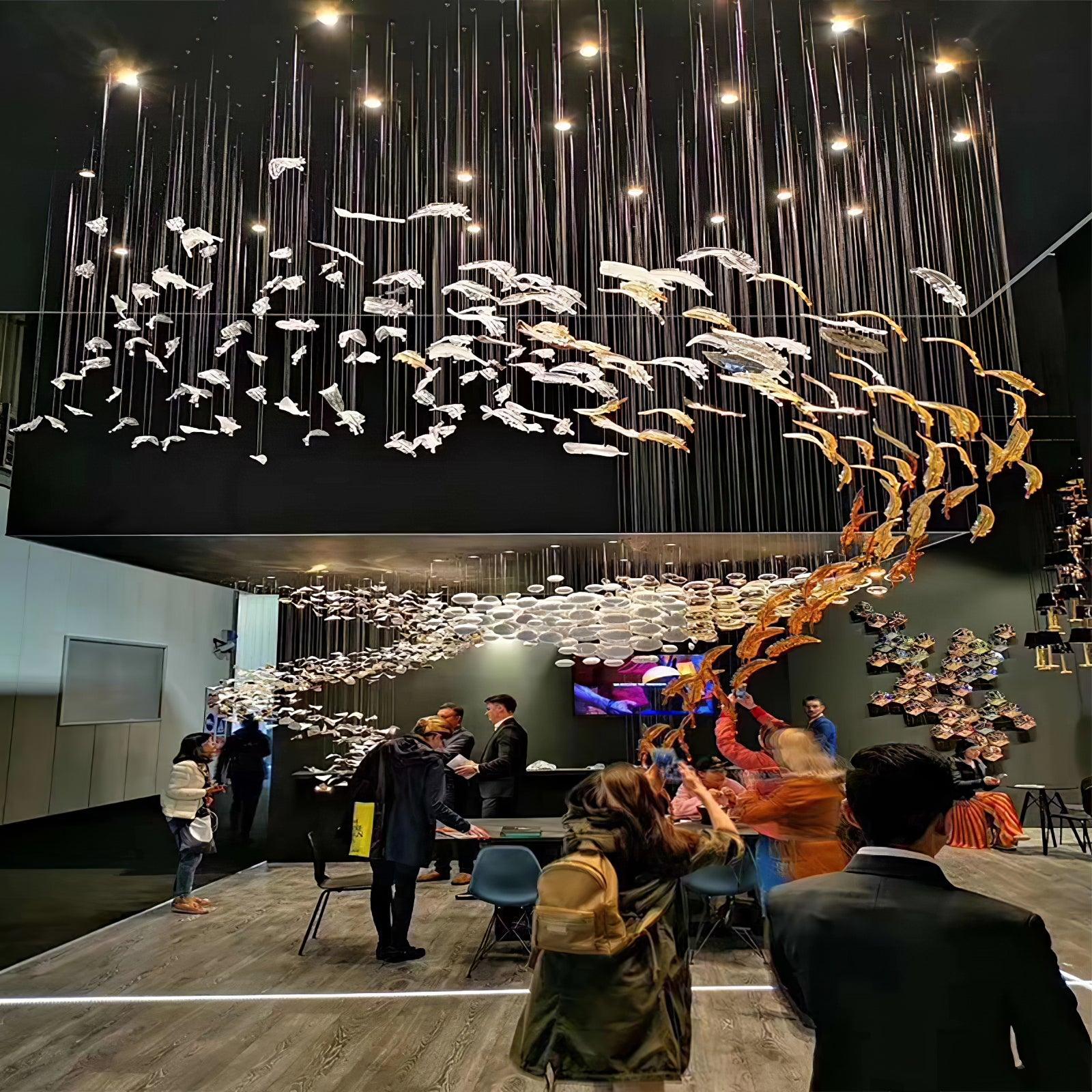 glass-feathers-flying-chandelier-anzaz-Chrome & Gold glass-3