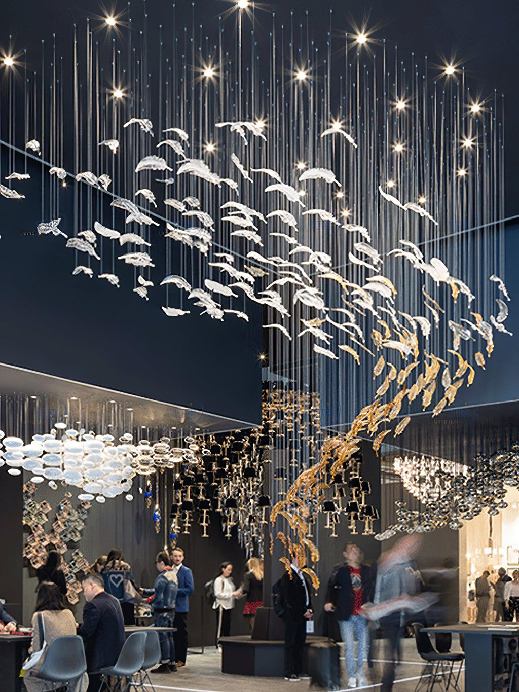 glass-feathers-flying-chandelier-anzaz-Chrome & Clear+Gold glass-8