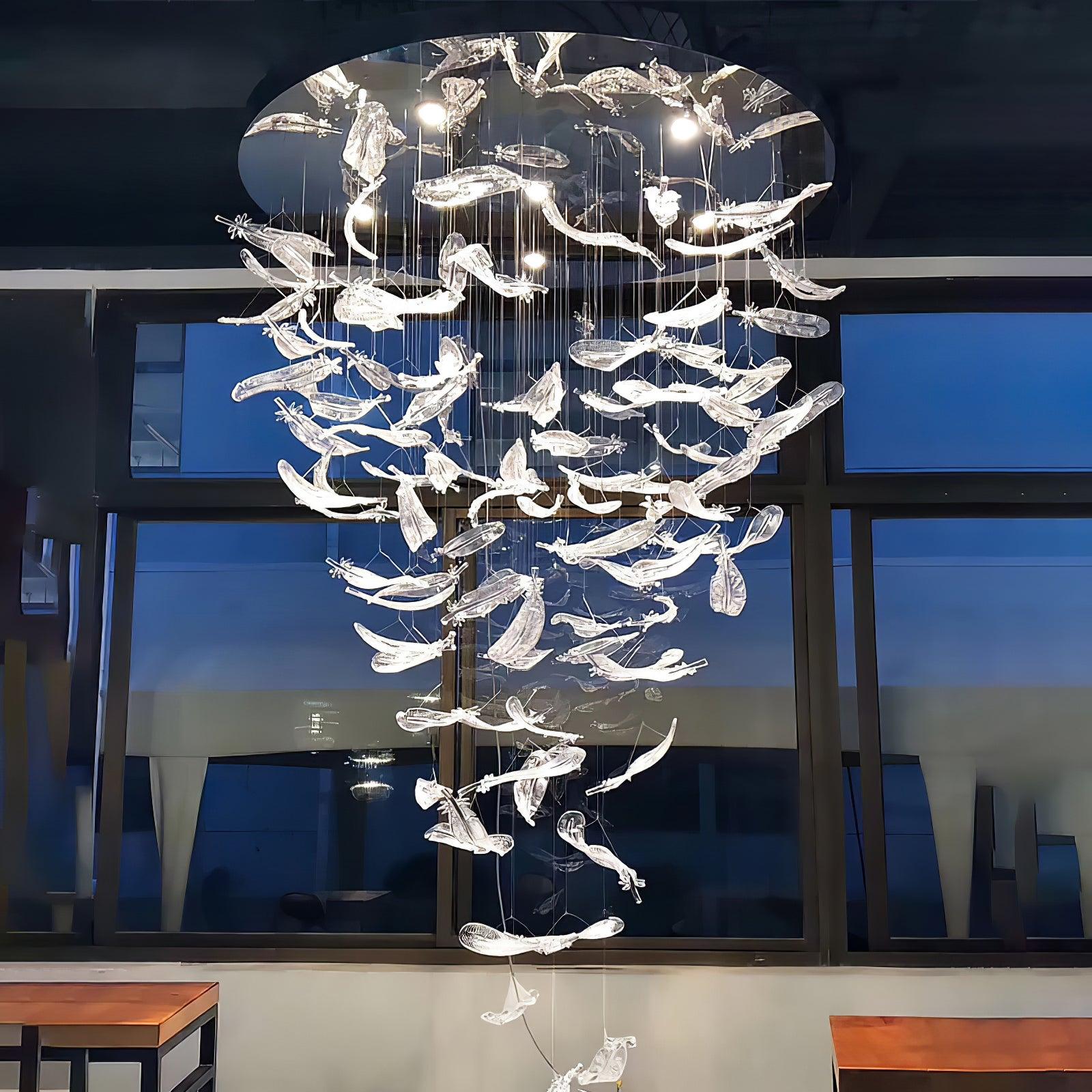 glass-feathers-flying-chandelier-anzaz-Chrome & Clear+Gold glass-12