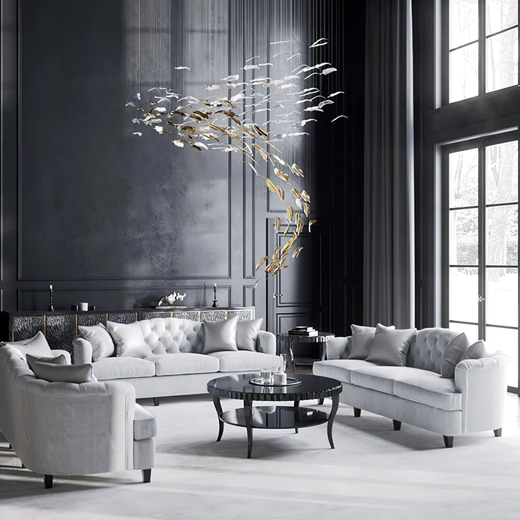 glass-feathers-flying-chandelier-anzaz-Chrome & Amber glass-2