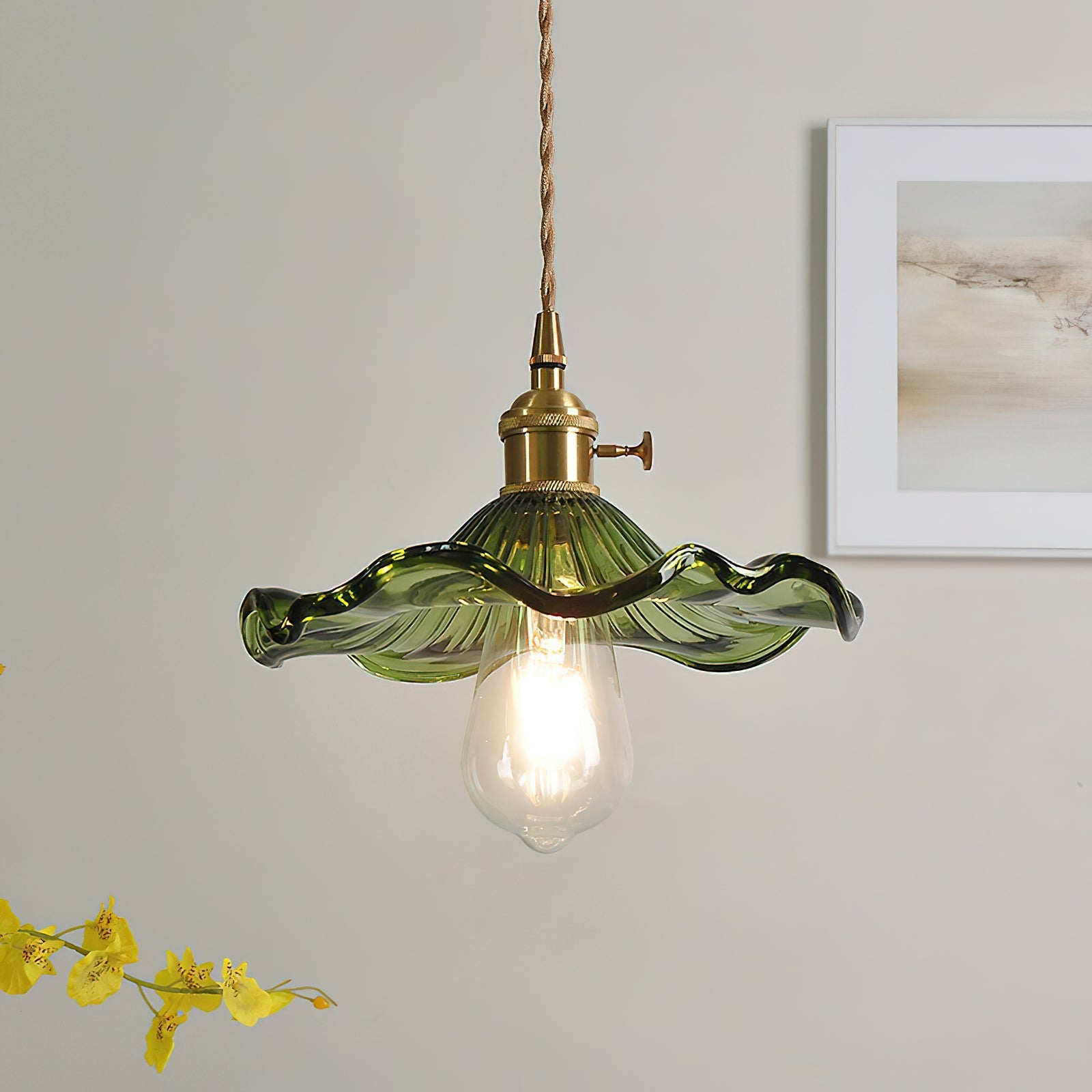 glass-hibiscus-flower-pendant-light-anzaz-Gold & Green-2