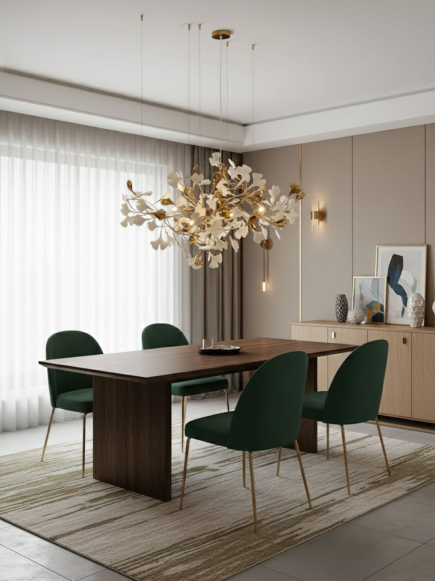 gold-white-leaves-combination-gingko-chandeliers-anzaz-Silver & White ceramic leaves (Nickel lamp body)-8
