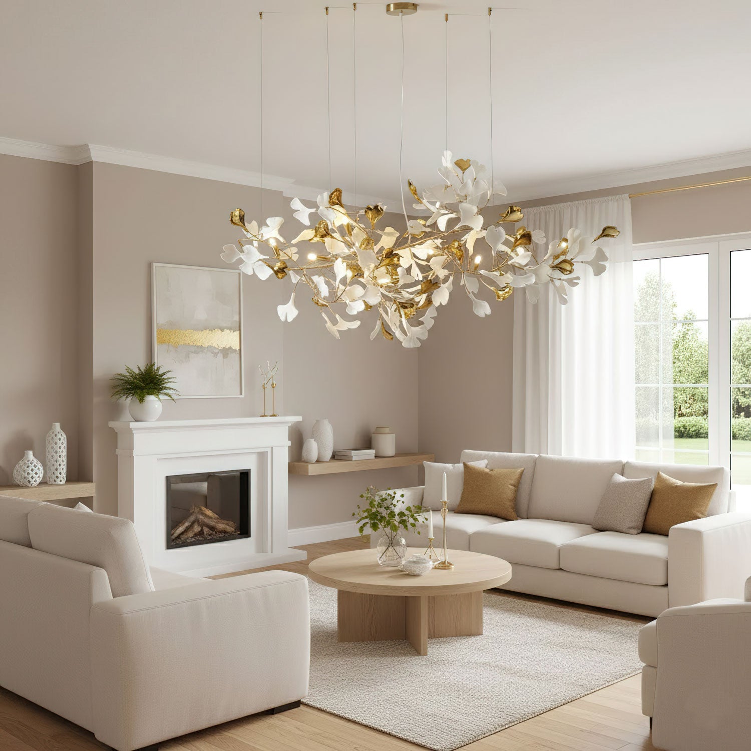 gold-white-leaves-combination-gingko-chandeliers-anzaz-Silver & White ceramic leaves (Nickel lamp body)-6