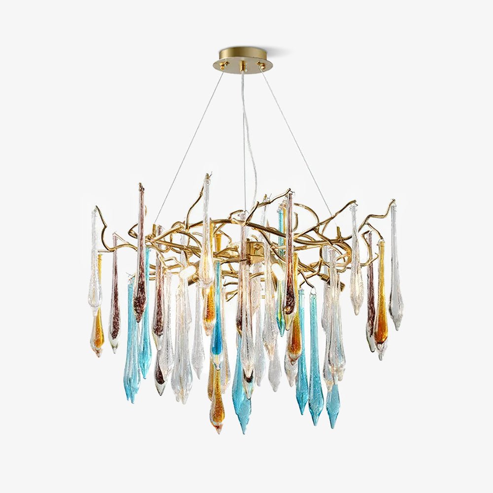 gold-round-teardrop-chandelier-anzaz-Gold+Multicolored Glass-1