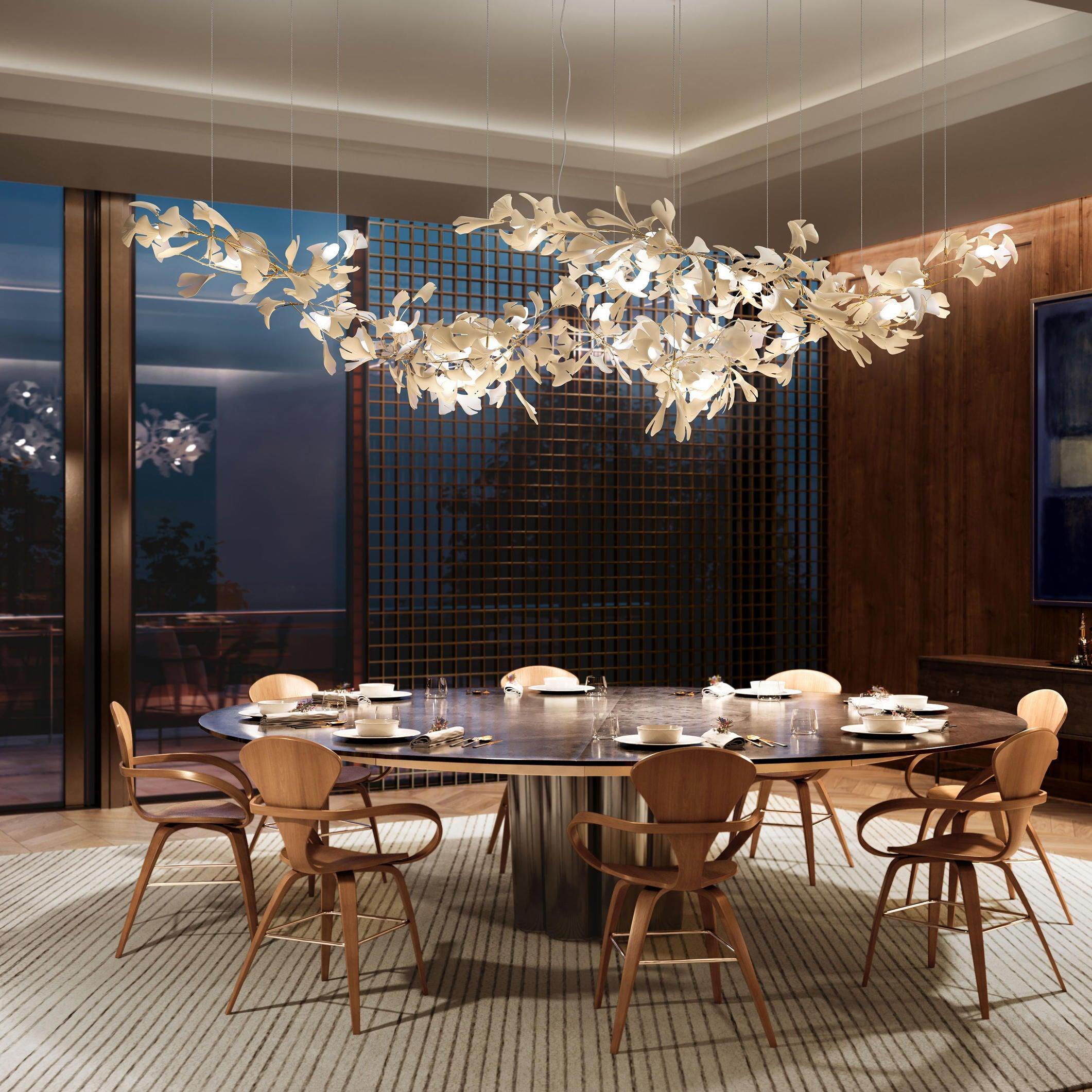 gold-white-leaves-combination-gingko-chandeliers-anzaz-Silver & White ceramic leaves (Nickel lamp body)-2