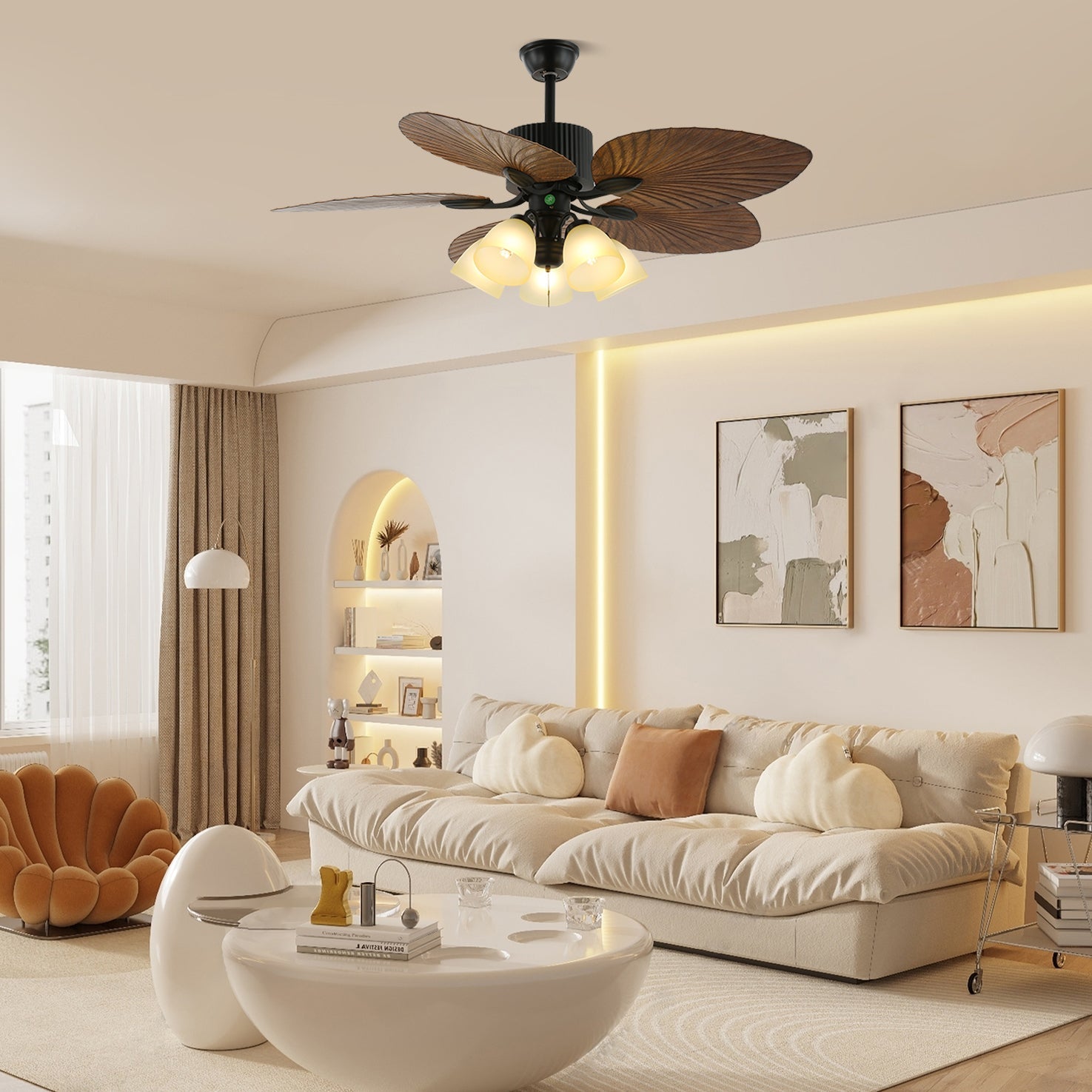 banana-leaves-wood-42-52-ceiling-fan-light-anzaz-Model A Walnut Wood Grain & Black  (Without Light)-5