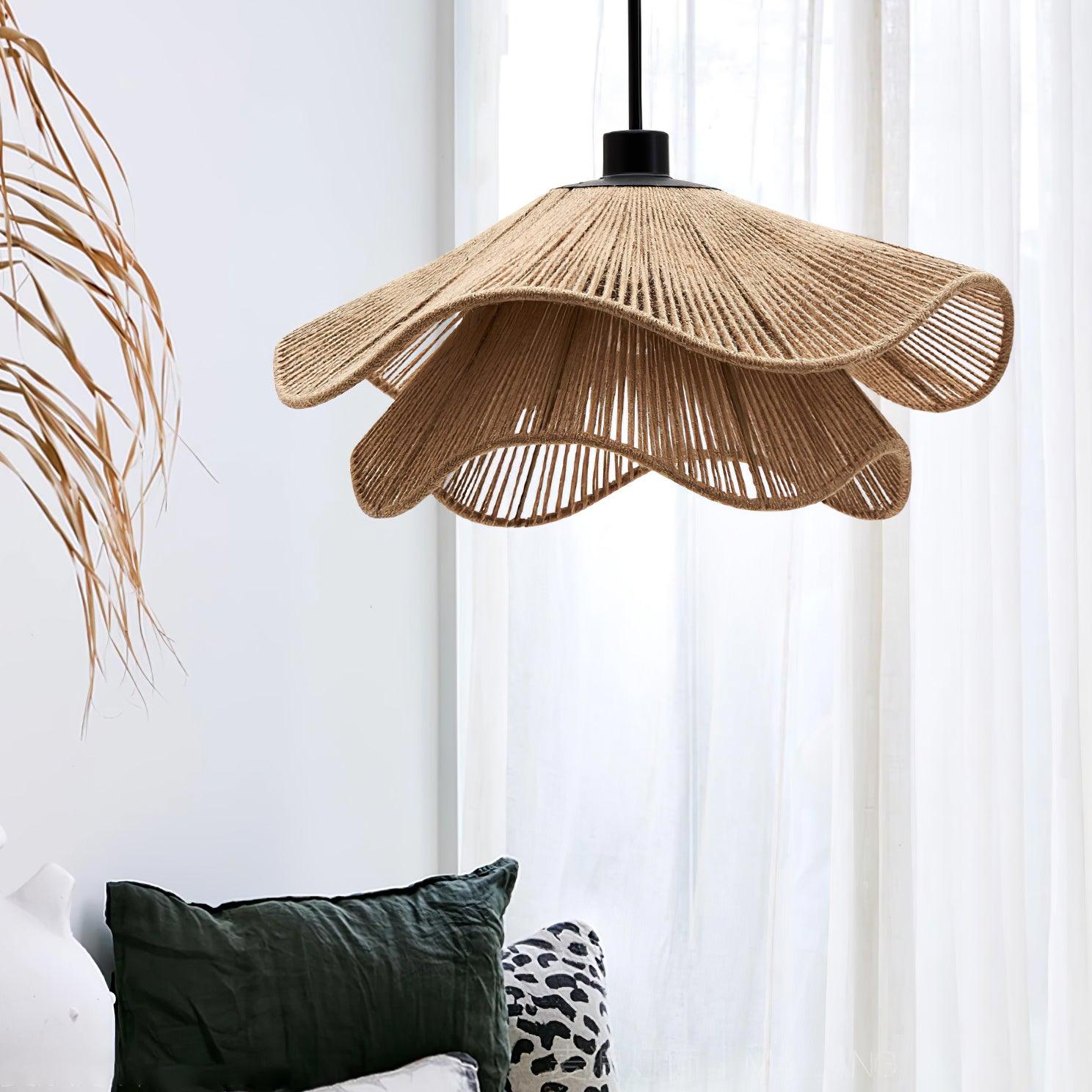 handmade-straw-hat-pendant-lamp-anzaz-Black & Brown Hemp Rope-2