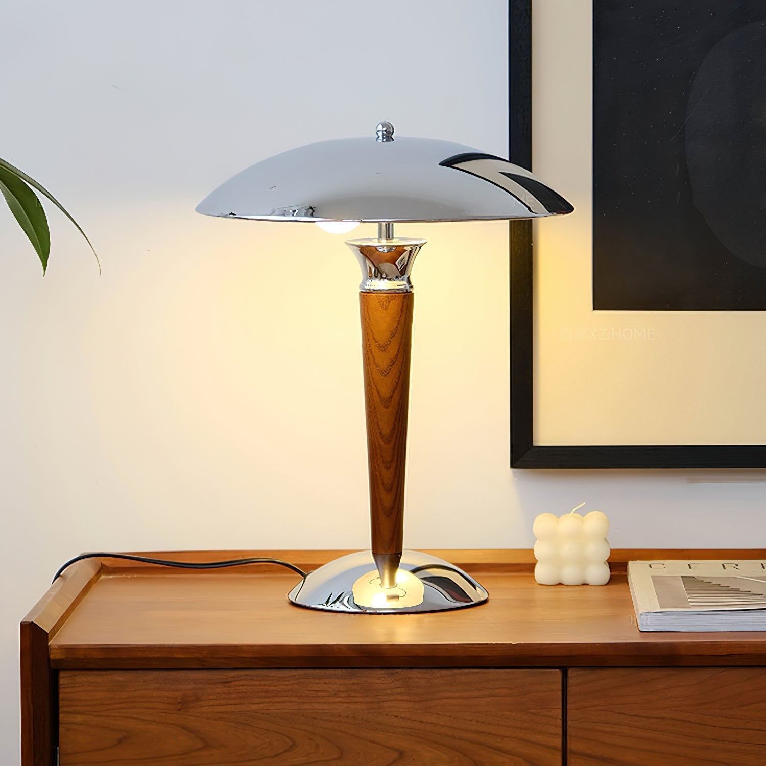 helmet-table-lamp-anzaz-Chrome & Walnut Color-2
