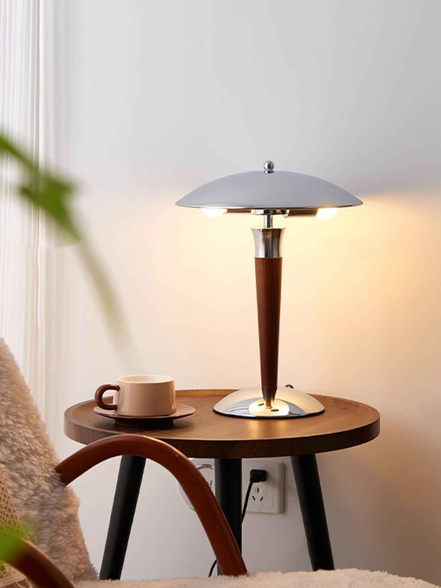 helmet-table-lamp-anzaz-Chrome & Walnut Color-3
