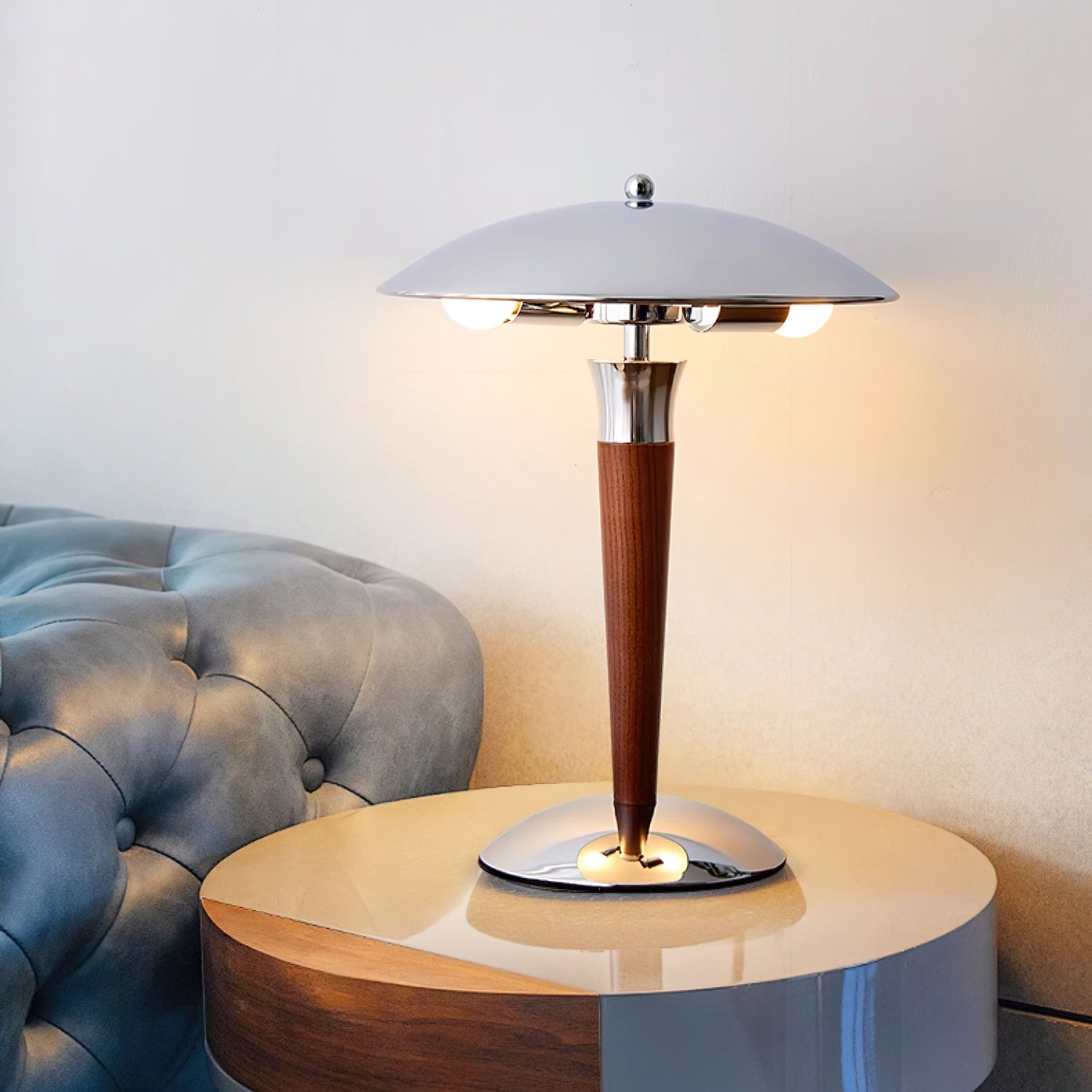 helmet-table-lamp-anzaz-Chrome & Walnut Color-4