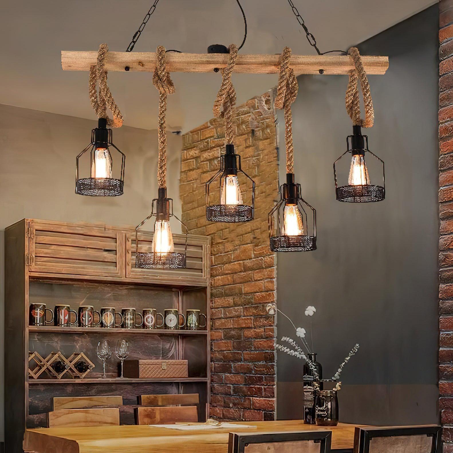 hemp-rope-industrial-grenade-chandelier-anzaz-Wood color & Linen color-2
