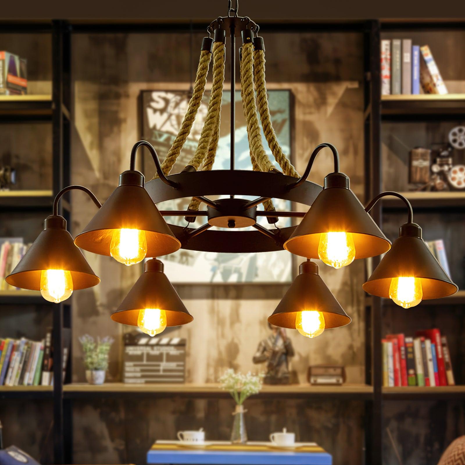 hemp-rope-industrial-horn-chandelier-anzaz-Black & Linen color-3