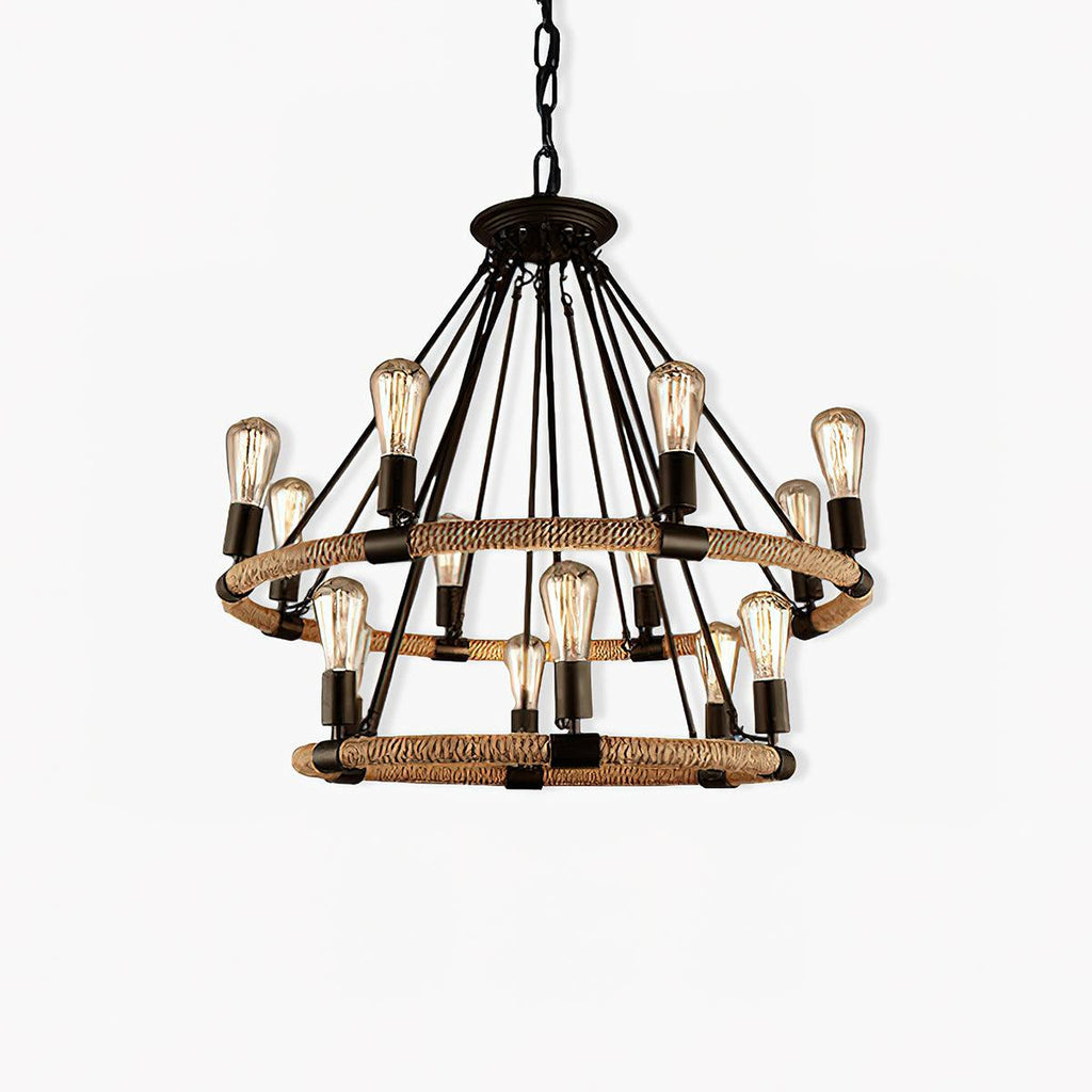 hemp-rope-industrial-large-circle-chandelier-anzaz-Black & Linen color-1
