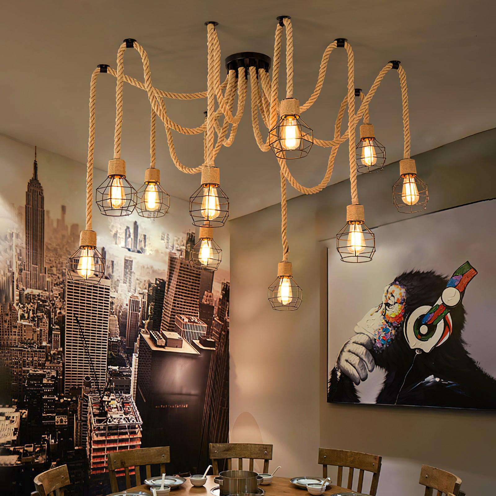 hemp-rope-scattered-flower-chandelier-anzaz-Black & Linen color-2