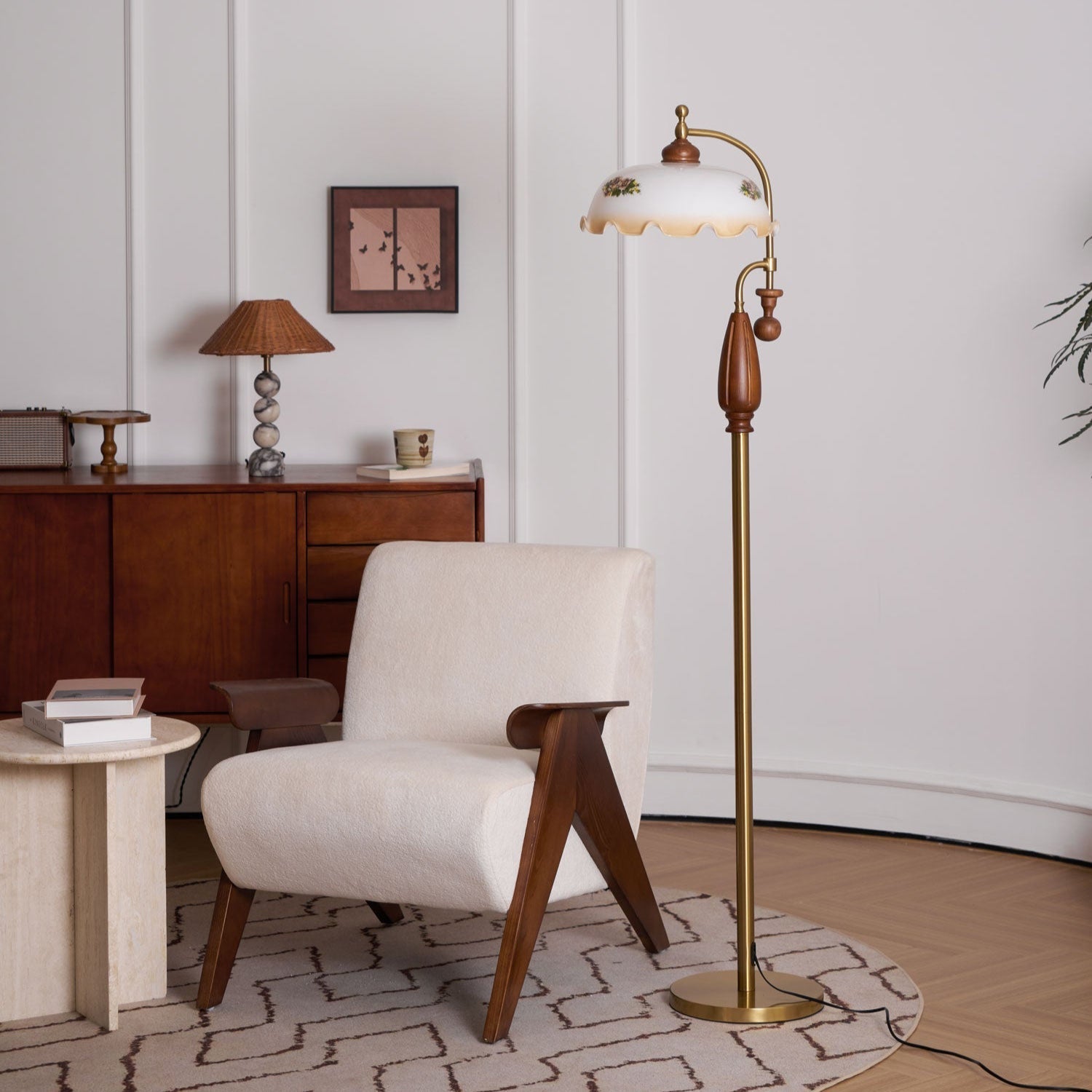 heritage-bloom-floorlamp-anzaz-Walnut wood & Gold & White-4