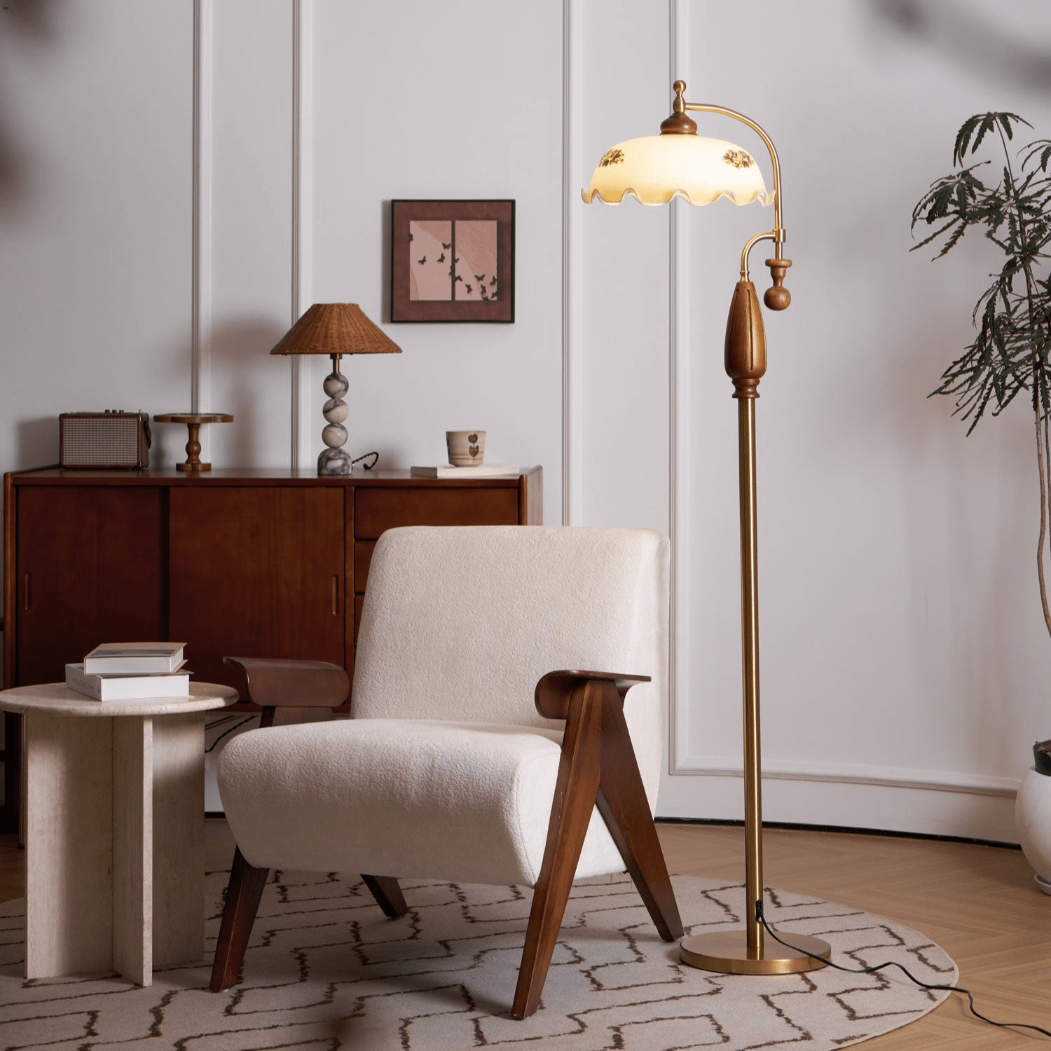 heritage-bloom-floorlamp-anzaz-Walnut wood & Gold & White-3