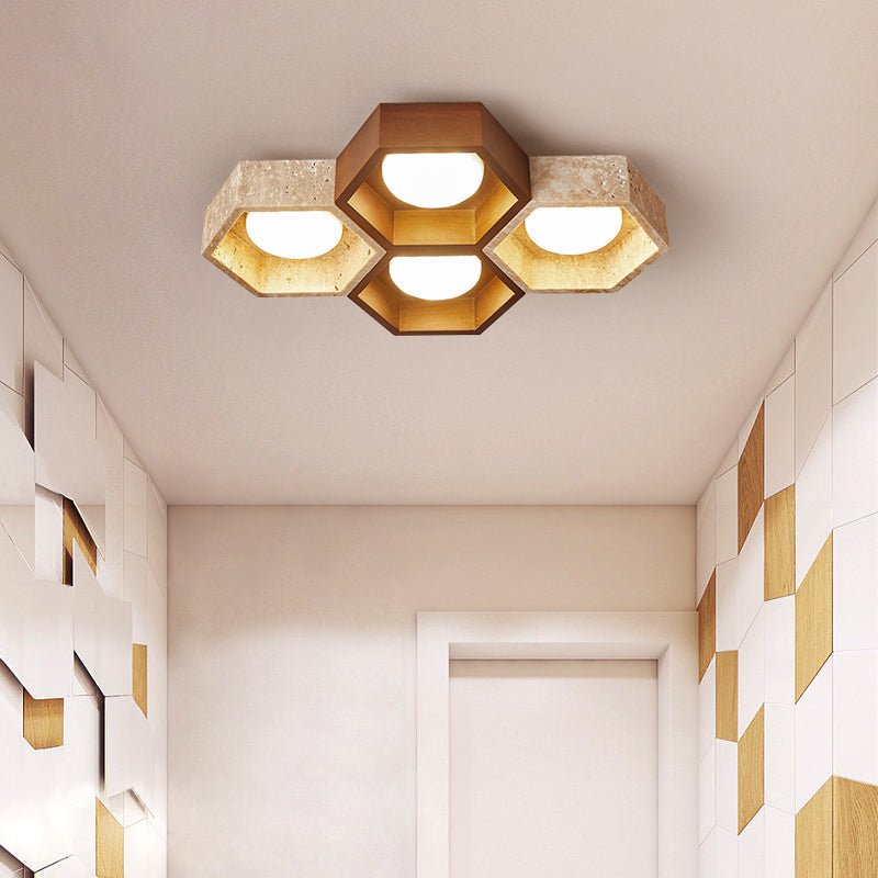 honeycomb-travertine-ceiling-lamp-anzaz-Walnut color & Yellow Travertine-5