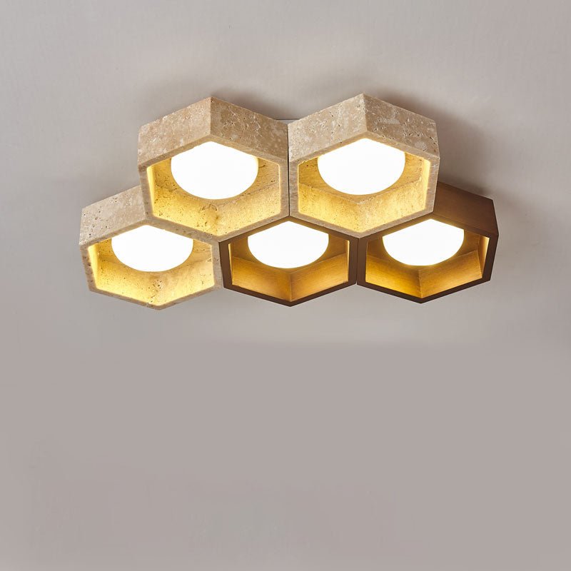 honeycomb-travertine-ceiling-lamp-anzaz-Walnut color & Yellow Travertine-15