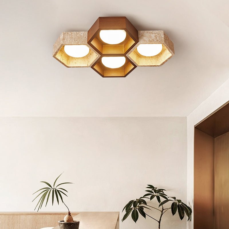 honeycomb-travertine-ceiling-lamp-anzaz-Wood color & Yellow Travertine-6