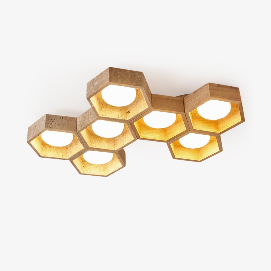 honeycomb-travertine-ceiling-lamp-anzaz-Walnut color & Yellow Travertine-1