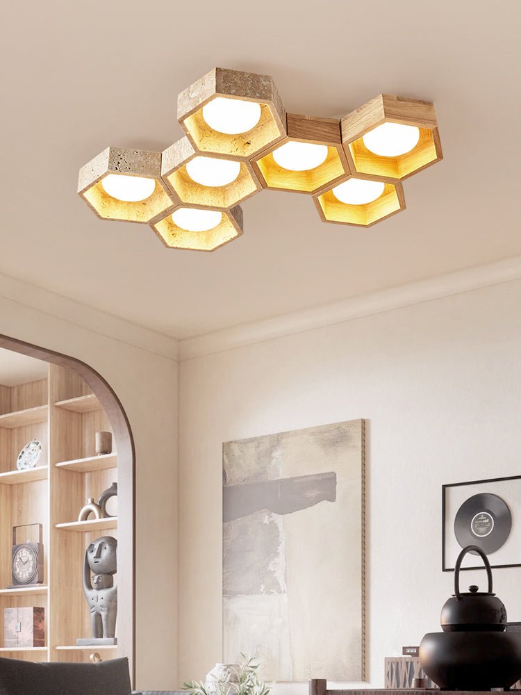 honeycomb-travertine-ceiling-lamp-anzaz-Wood color & Yellow Travertine-20