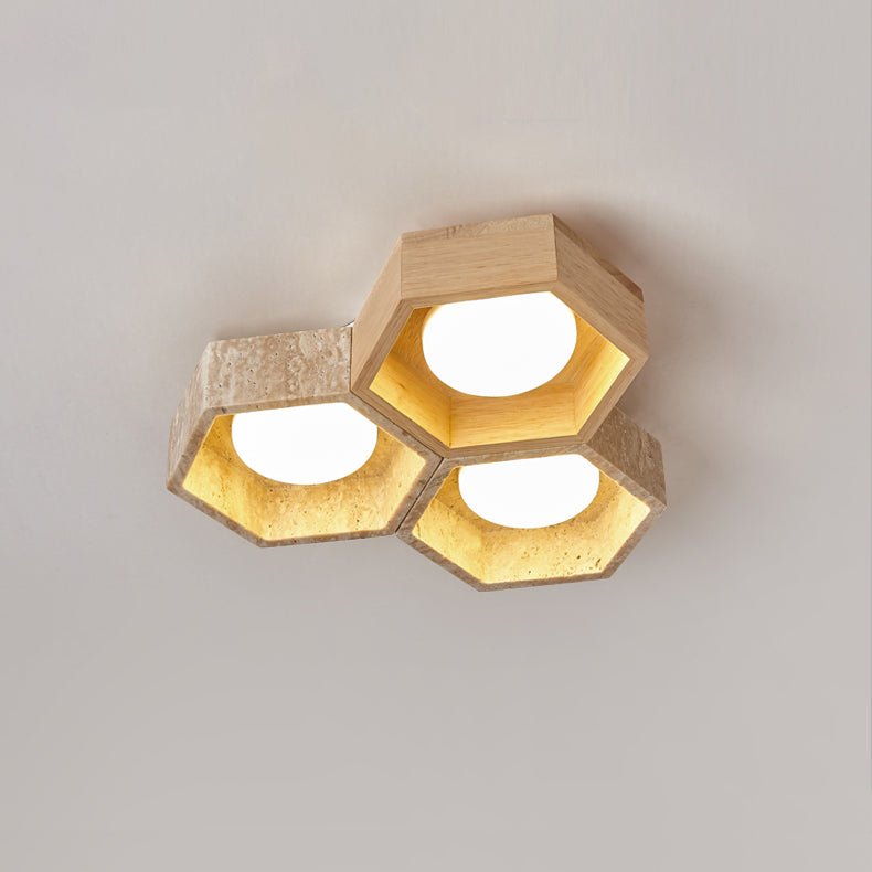 honeycomb-travertine-ceiling-lamp-anzaz-Walnut color & Yellow Travertine-7