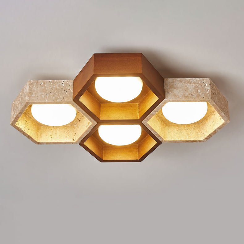 honeycomb-travertine-ceiling-lamp-anzaz-Wood color & Yellow Travertine-8