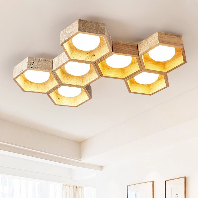 honeycomb-travertine-ceiling-lamp-anzaz-Walnut color & Yellow Travertine-3