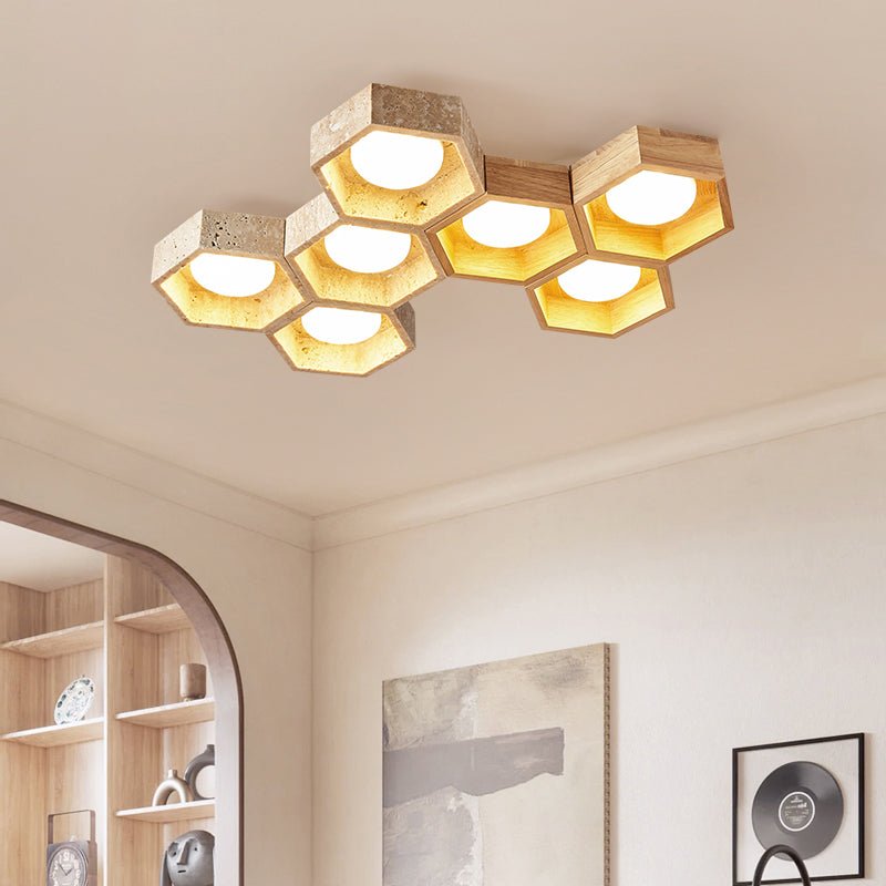 honeycomb-travertine-ceiling-lamp-anzaz-Wood color & Yellow Travertine-2