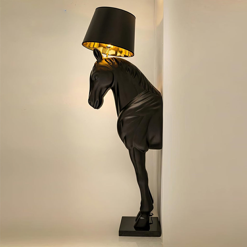 horse-statue-floor-lamp-anzaz-Black & White Lampshade-6