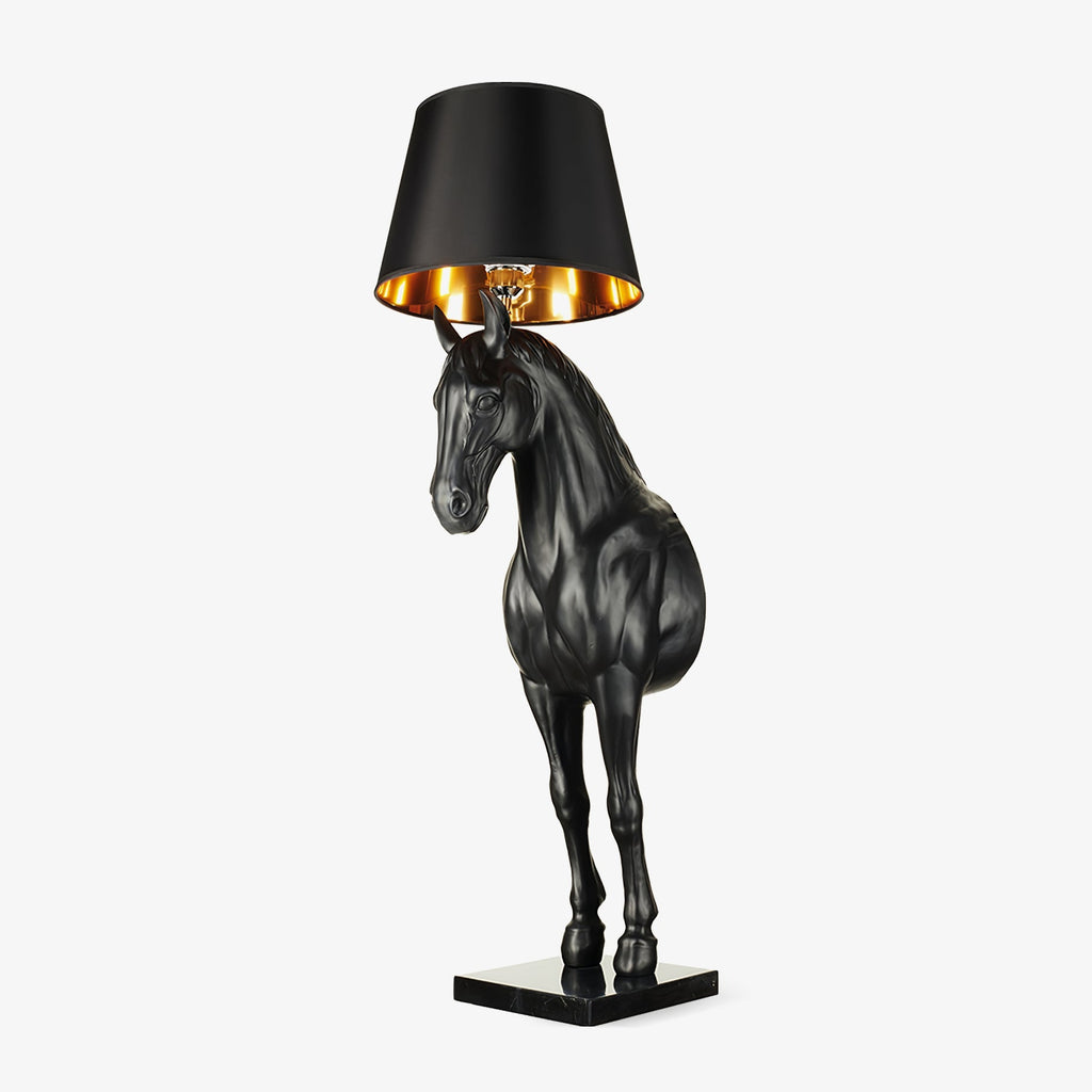 horse-statue-floor-lamp-anzaz-Black & Gold Lampshade-1