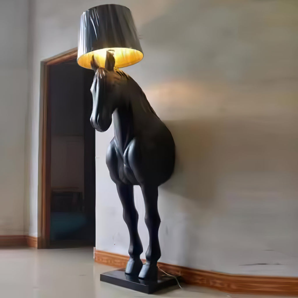 horse-statue-floor-lamp-anzaz-Black & White Lampshade-7