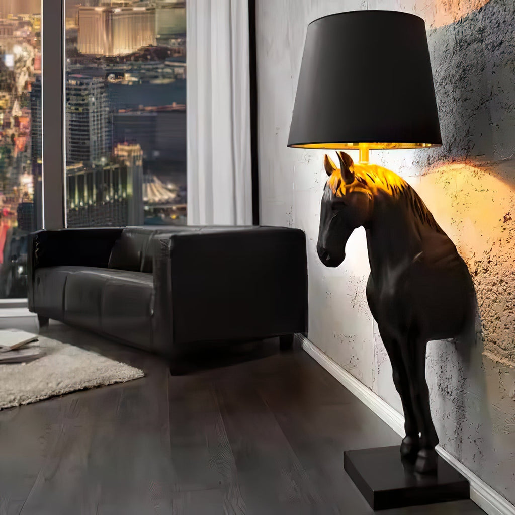 horse-statue-floor-lamp-anzaz-Black & White Lampshade-8