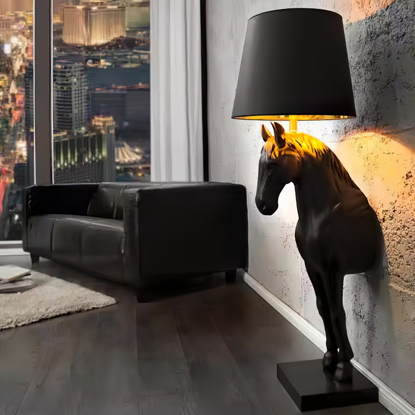 horse-statue-floor-lamp-anzaz-Black & White Lampshade-8