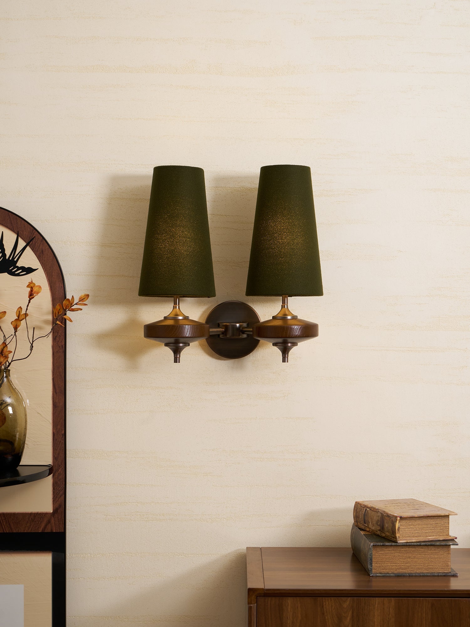 orlan-twin-shade-wall-sconce-anzaz-Green & Bronze & Walnut Wood-2