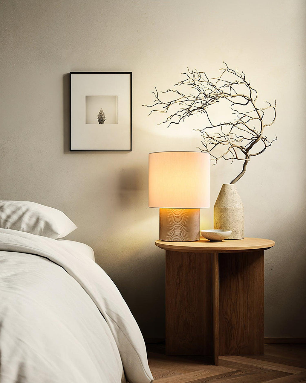 japanese-wabi-sabi-table-lamp-anzaz-Walnut color & White Lampshade-7