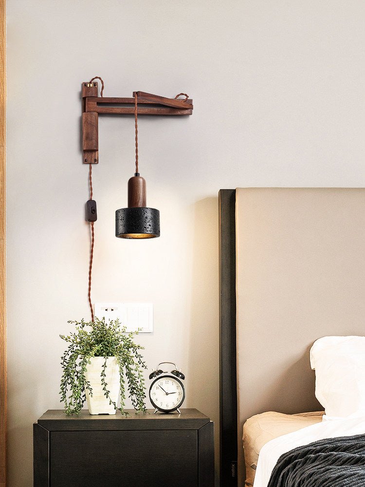 lava-stone-swing-arm-plug-in-wall-lamp-anzaz-Black Travertine & Walnut Wood-4