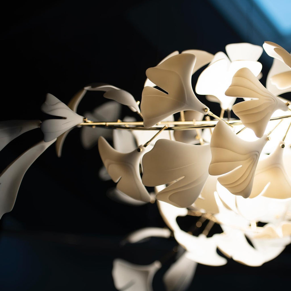 gingko-chandelier-g-anzaz-Polished nickel body+White leaves-5