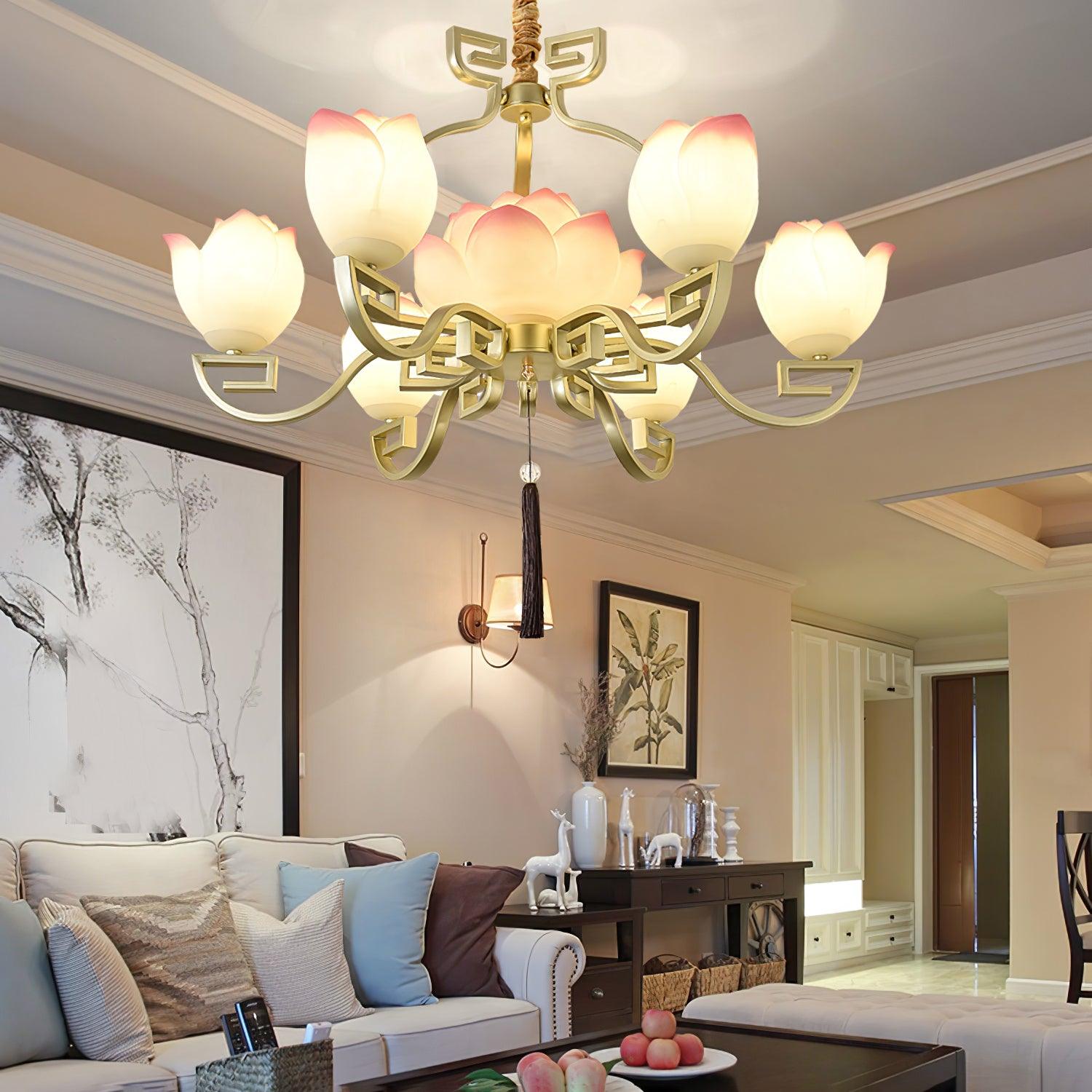lotus-bloom-chandelier-anzaz-Gold & White & Pink-3