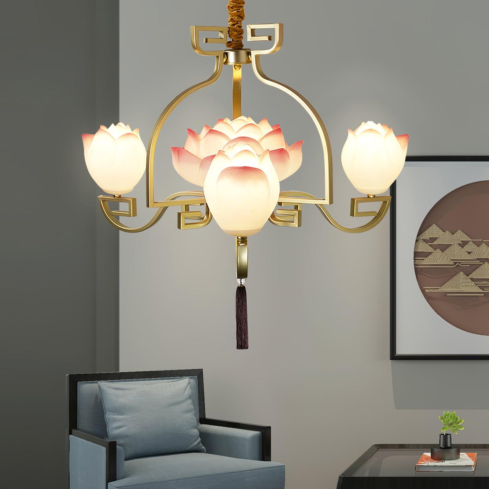 lotus-bloom-chandelier-anzaz-Gold & White & Pink-2